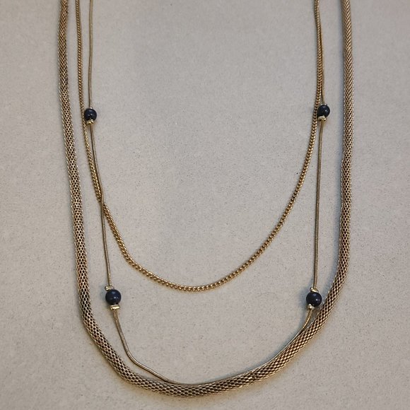 3 Chain Necklace with Blue Bead Accents - Picture 4 of 8